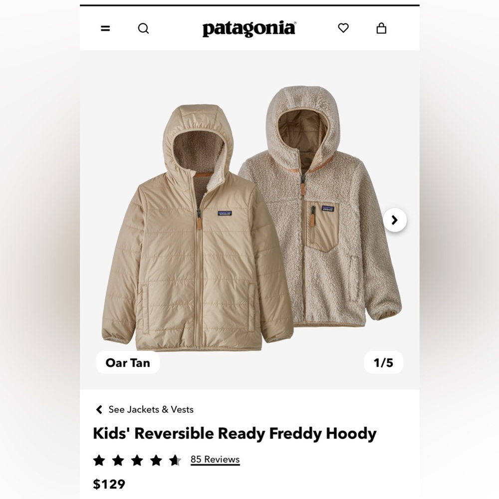 Patagonia Kids Reversible Coat, Youth XXL, Excellent Condition